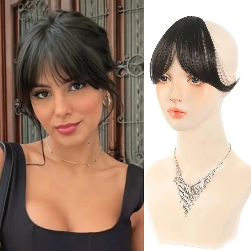 Stylish Clip-In Bang Wig - Synthetic Fiber, Natural Look, No Glue Needed, Perfect for Everyday Styling and Forehead Coverage, Wavy Style Suitable for All Ethnicities