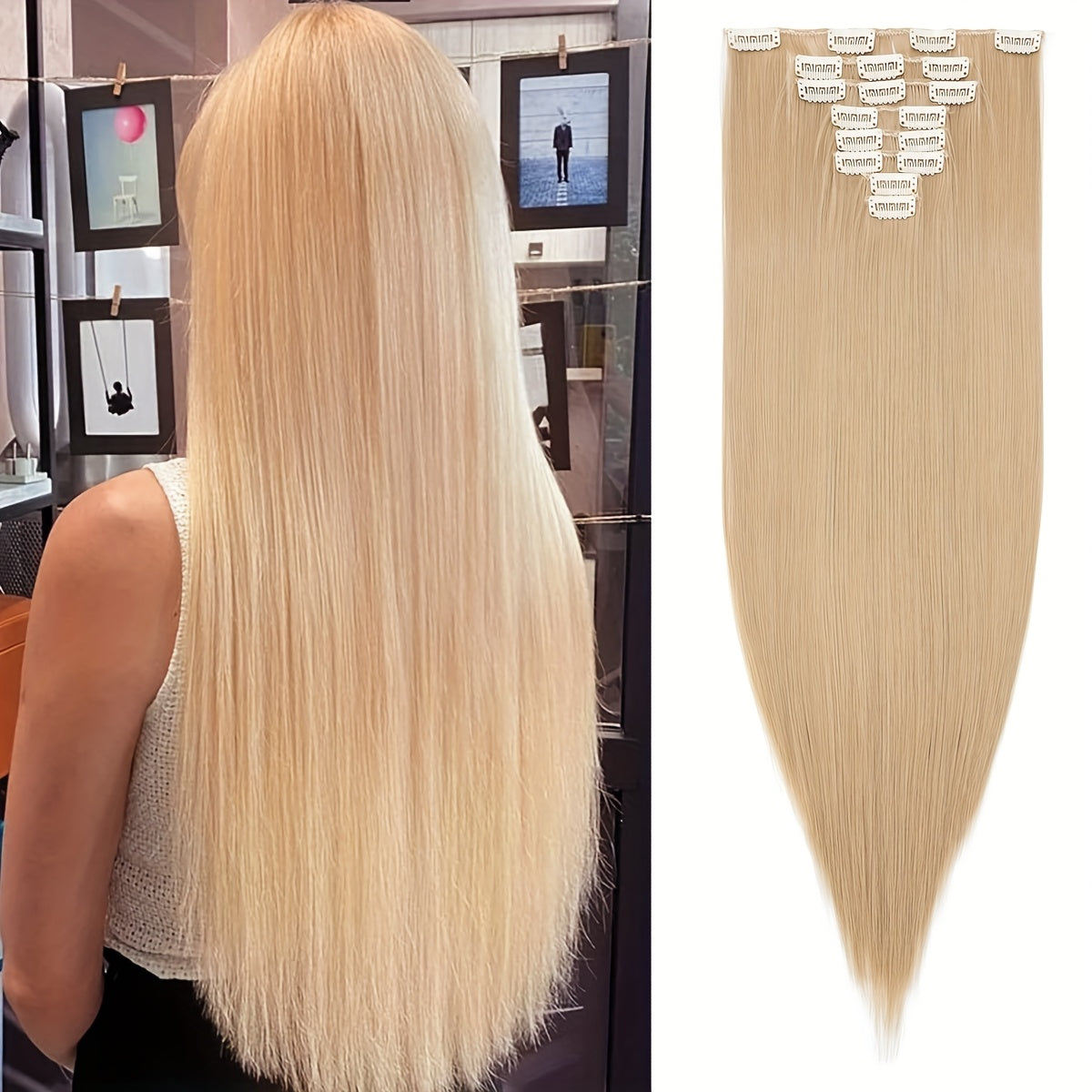 Benehair HAIR Hair Extensions Clip In 8pcs 18 Clips Synthetic Fiber Seamless 58.42cm Long Straight Full Head