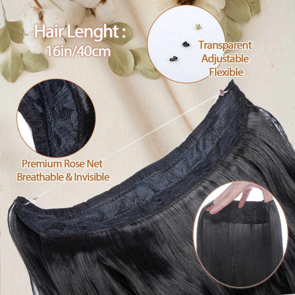 S-NOILITE Invisible Wire Hair Extensions - Adjustable Size, Breathable Lace Net, Synthetic Straight/Curly/Wavy Secret Headband for Women, Natural Look Highlighting Piece