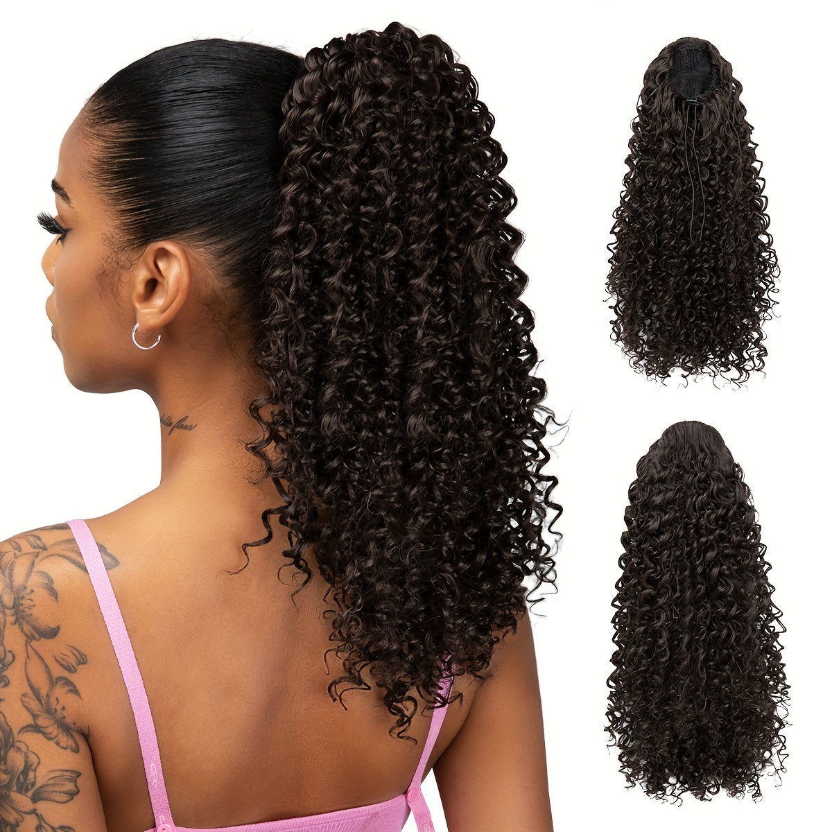 Kinky Curly Drawstring Ponytail Extension For Women 40.64 Cm Synthetic Clip In Wavy Pony Tail