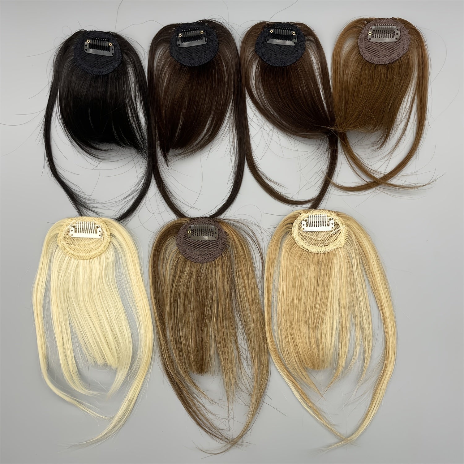 [1pc Real Human Hair Wispy Bangs] 1pc Elegant Clip-In Wispy Bangs Hairpiece for Women, Real Human Hair Straight Clip-On Air Fringe, Looking Hair Extension with Temples, for Daily Wear - Dark Brown, Mixed Blonde