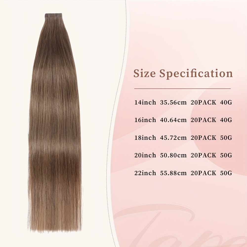 20pcs Straight Tape In 100% Human Hair Extensions 4/27Highlight Human Hairy Seamless Invisible for Thin Hair Woman Top Quality Thick Ends Healthy and Durable Human Hair Extensions Invisible Tape in for Salon Random Packaging Box: Pink or Green