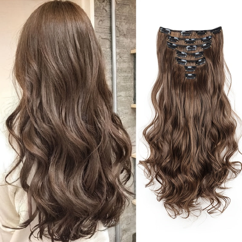 Elegant Mixed Color Clip-In Hair Extension for Women - 16 Clips, Long Wavy Curly Synthetic Hairpiece for Volume Boost & Styling