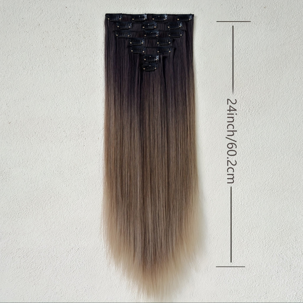 Clip In Hair Extensions 16 Clips 55.88 cm Set Ombre Long Straight Hair Extension for Women Synthetic Hair Extensions Hairpieces