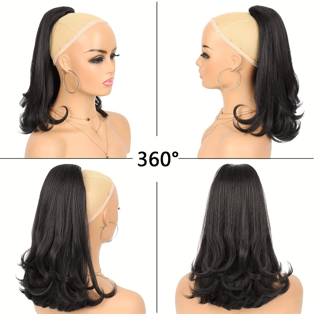 Heat-Resistant Synthetic Yaki Straight Ponytail Extension Tail - 16 Inch Natural Black Drawstring Ponytail Hair for Women, Elegant Bun Hairpiece for Weddings, Parties & Daily Use, Ponytail Hair Extensions