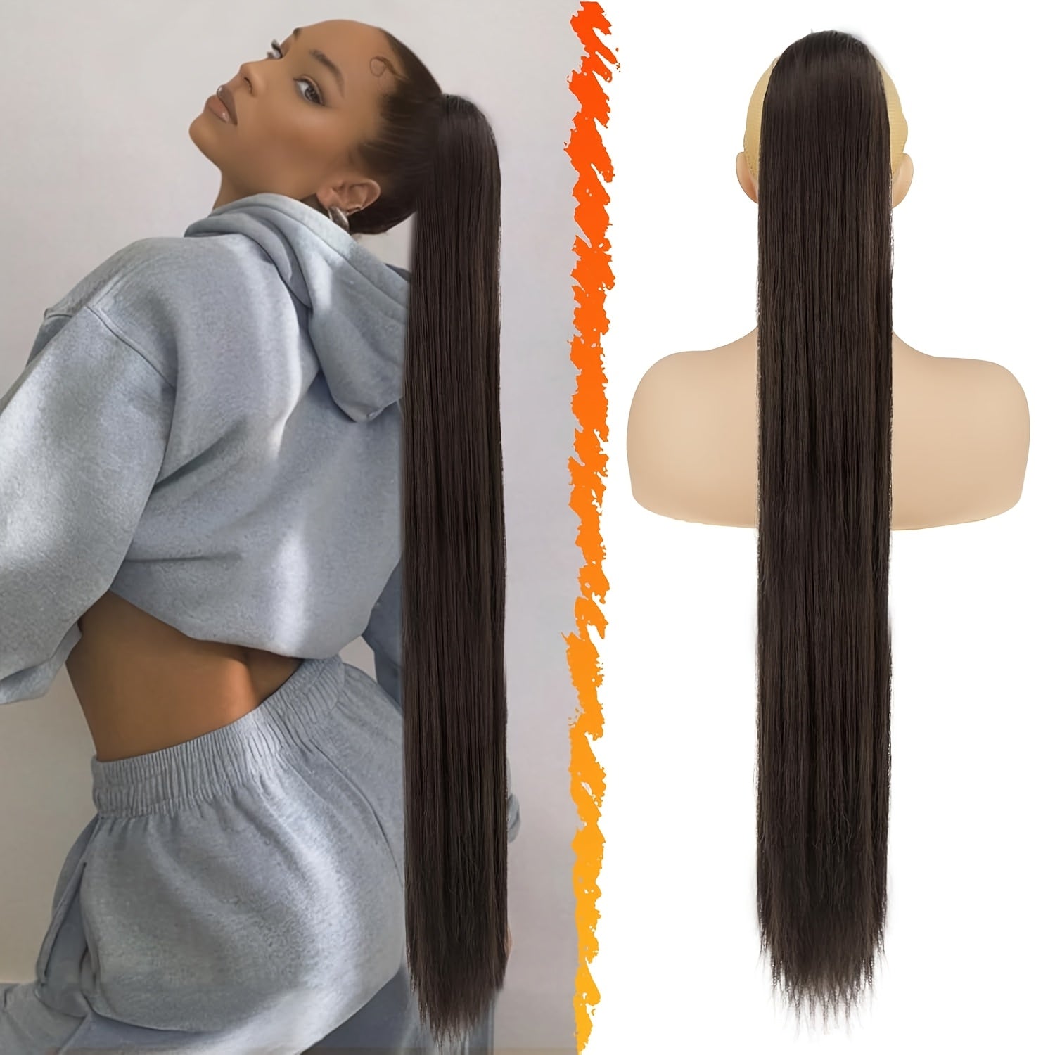 BARSDAR Brown Ponytail Extension, 86.36 cm Long Straight Drawstring Ponytail Hair Extensions Synthetic Clip In Pony Tails Hairpieces Fake Straight Ponytail For Women Girls Daily