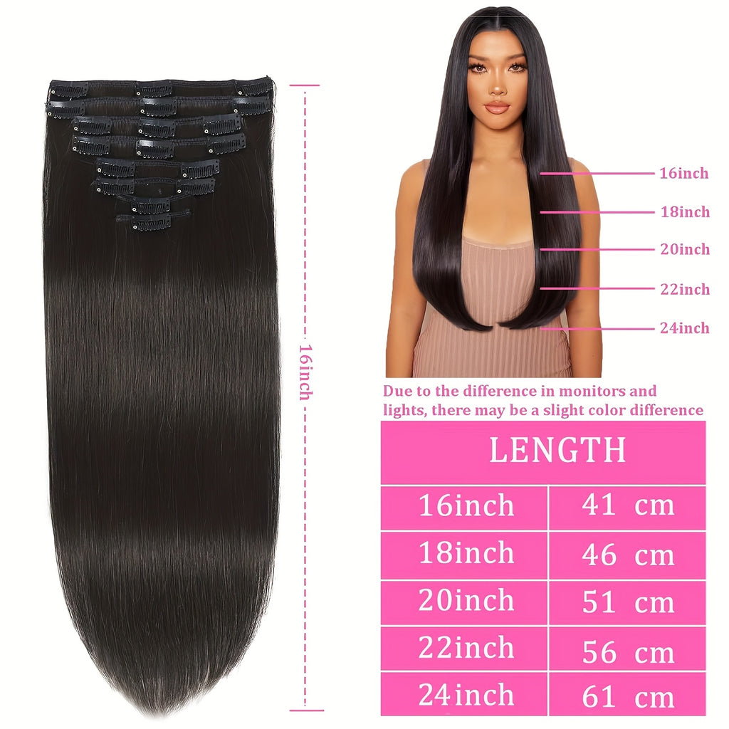 Straight Clip In Hair Extensions 100% Real Human Hair, 8pcs 18 Clips 16-24 Inch Invisible Natural Soft Real Human Hair Extensions Clip Ins, Use For Wedding, Party, Birthday, Cosplay, Can Dye, Wash, Curl To Add Volumn.