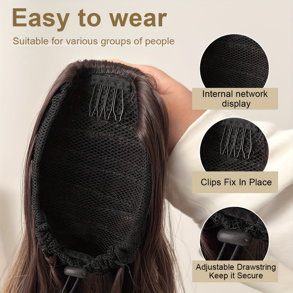Drawstring Ponytail Extension Hair 28 Inch Ombre Long Water Wave Heat Resistant Fiber Synthetic Ponytail Hairpiece for Women Daily Used