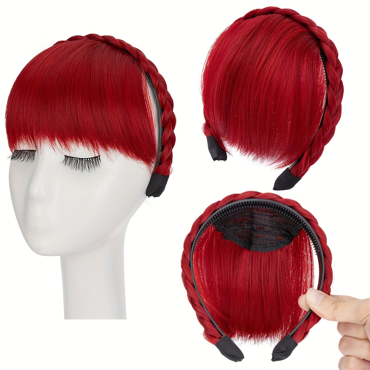 High-Top Hair Accessory 1pc Multi-Color Available Women's Synthetic Clip-In Bangs, Braid Design - Versatile Bangs Piece Suitable for All Hairstyles, Wearable for Daily And Date Outings Halloween