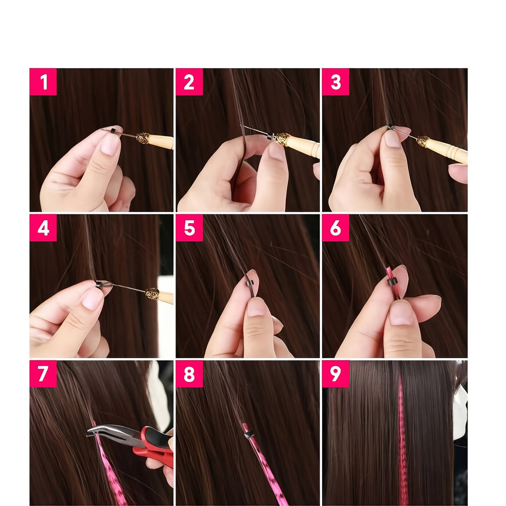 20-100pcs Mixed Color Rainbow Hair Extensions 16 Inch Rainbow Color Synthetic Hair Extensions Long Colored with Beads And Loop Tool for Hair Extension for Women Girls DIY Kit Holiday Party Use