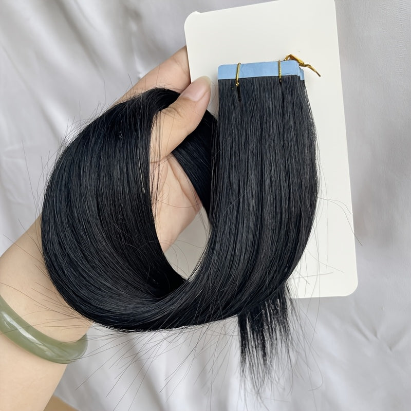 20pcs Normal Color Tape In Hair Extensions Human Hair Straight Tape In Hair Extensions 30.48cm-55.88cm Long Hair 30G/Pack Add Volume