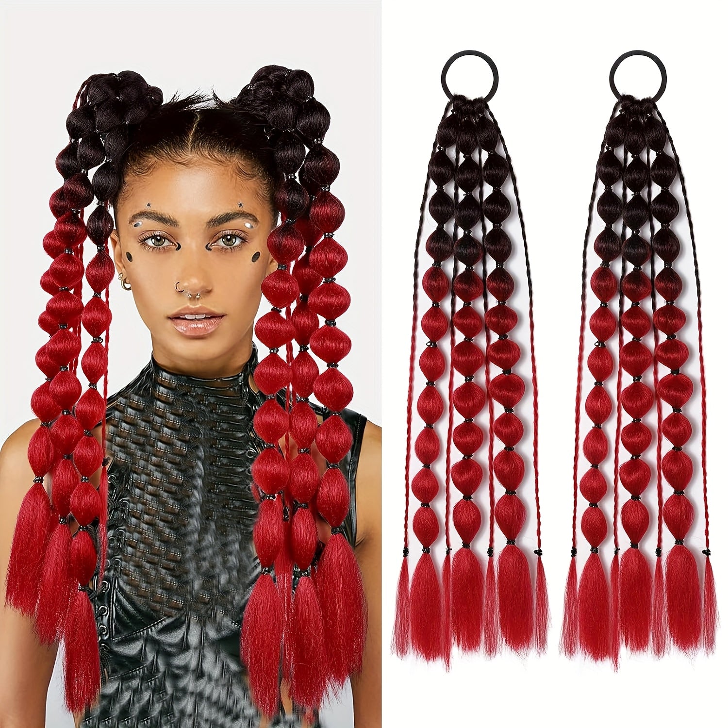 2pcs Vibrant Ombré Ponytail Extensions - 60.96 cm Lightweight, Colorful Braided Hair Accessories for Women, Perfect for Parties, Festivals, and Rave Events, Festival Hair Accessory | Vibrant Hair Extensions | Lightweight Extensions, Hair Accessories