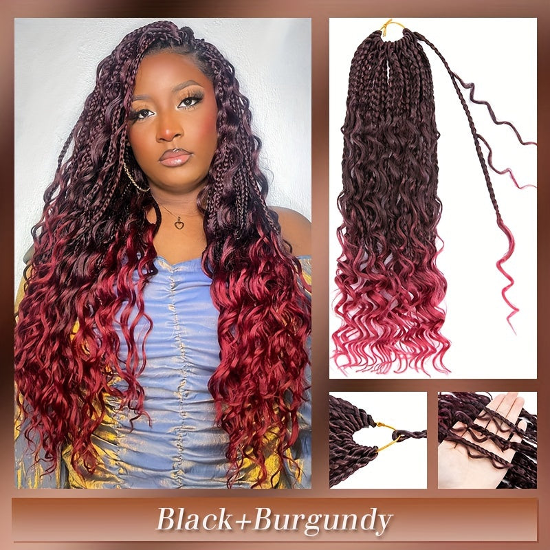 3pcs Handmade Pre-Looped Box Braids, Goddess Soft Thick Curly Synthetic Hair Extensions, 35.56 cm Afro Ombre Boho Crochet Braid, Knotless Jumbo Twist Braiding Hairpiece, for Women, Festival, Christmas, Party, Daily Use