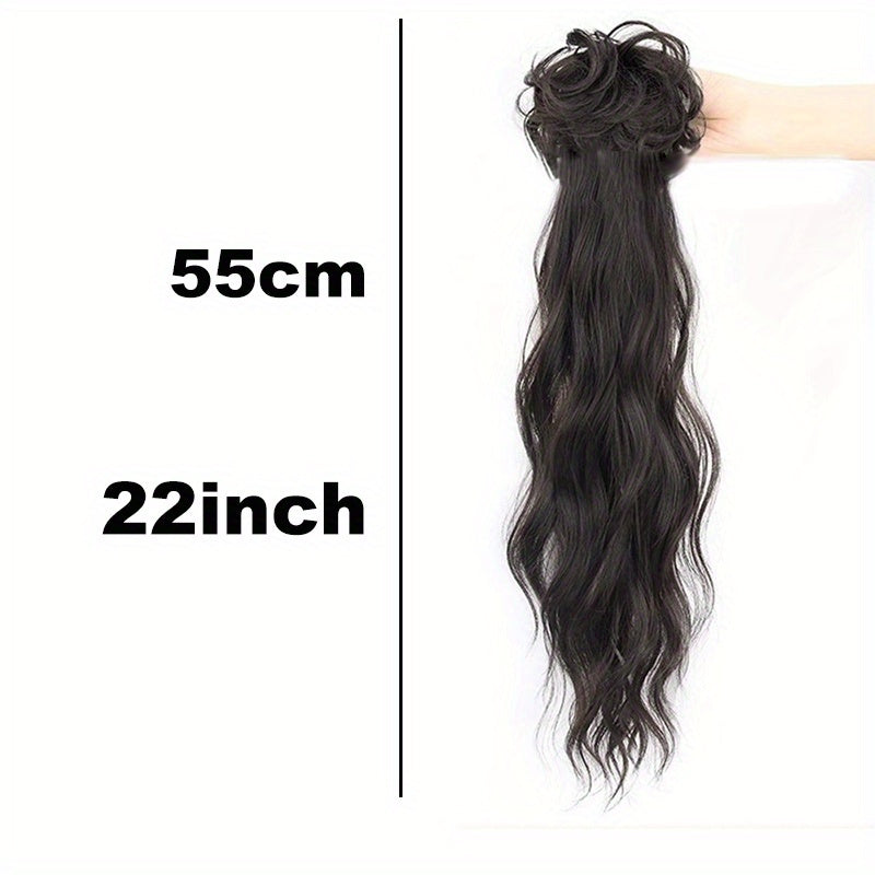 Extended Length Voluminous Ponytail Hairpiece, Natural Curly Synthetic Clip-In Low Ponytail Extension for All Hair Types, Women's Vintage-Inspired Messy Bun Fashionable Everyday Wear