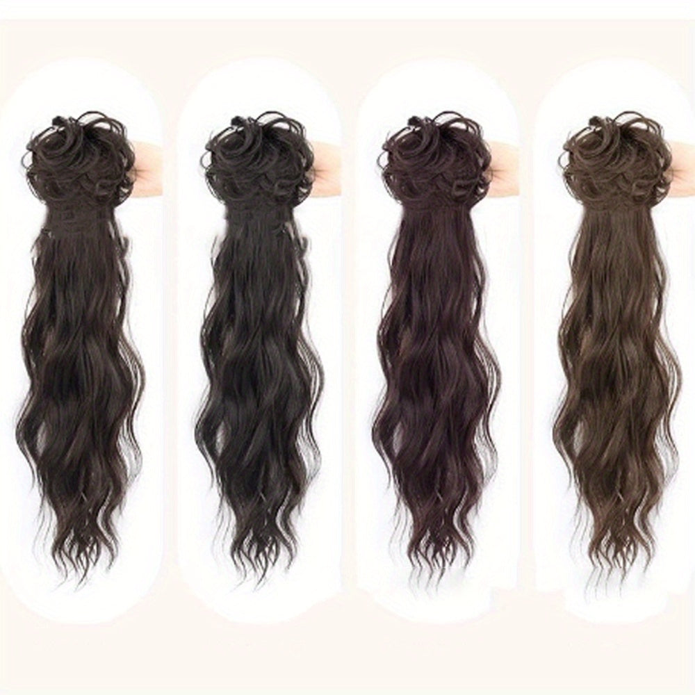 Extended Length Voluminous Ponytail Hairpiece, Natural Curly Synthetic Clip-In Low Ponytail Extension for All Hair Types, Women's Vintage-Inspired Messy Bun Fashionable Everyday Wear