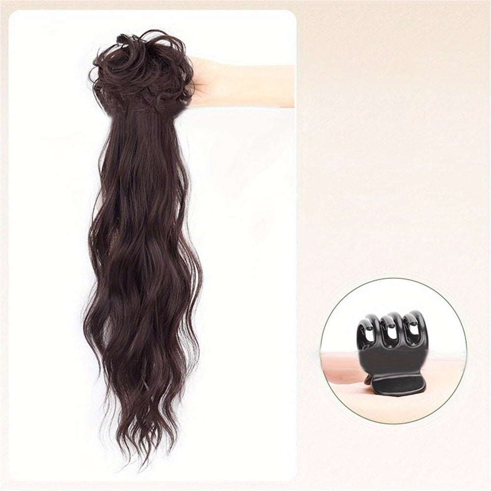 Extended Length Voluminous Ponytail Hairpiece, Natural Curly Synthetic Clip-In Low Ponytail Extension for All Hair Types, Women's Vintage-Inspired Messy Bun Fashionable Everyday Wear