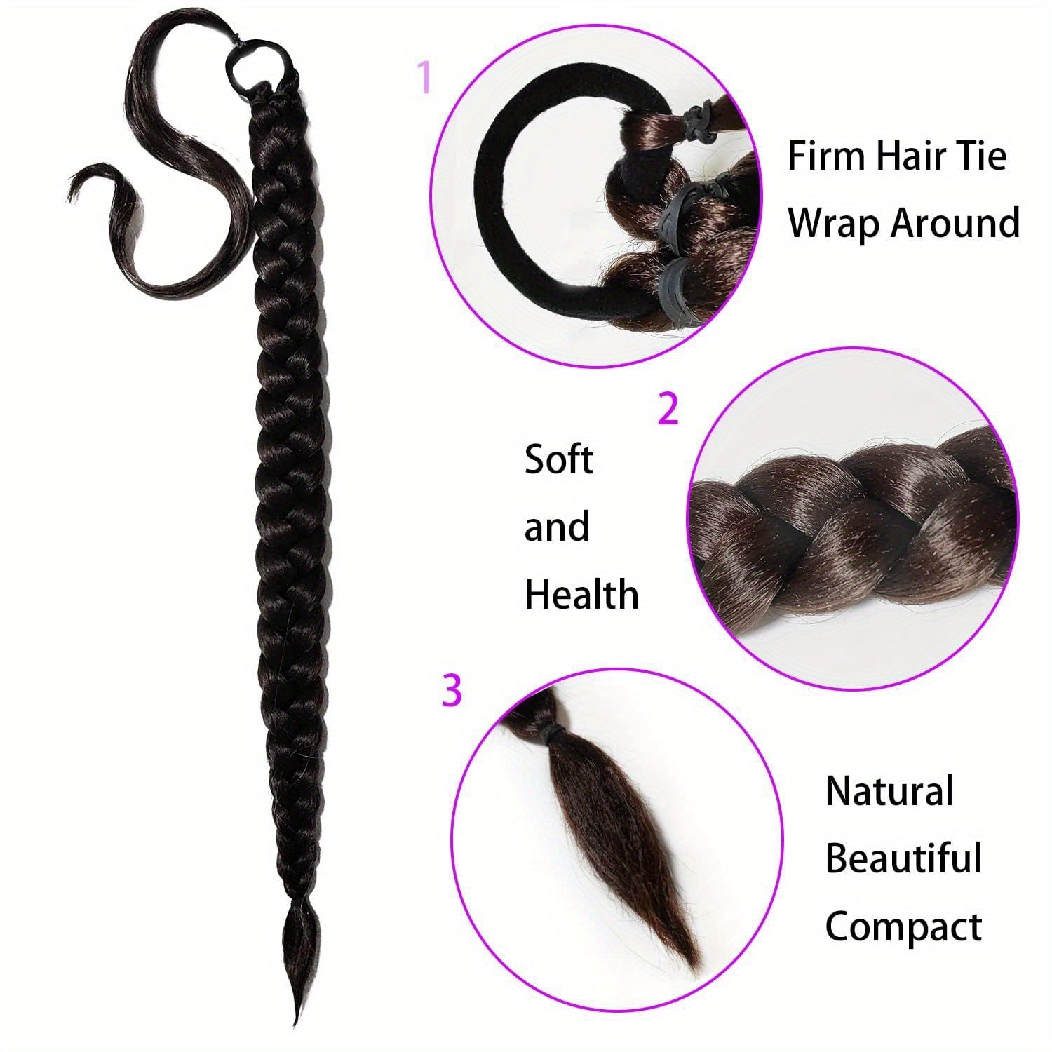 2PCS 76.2 cm Long Braided Ponytail Extension - Soft, Natural-Looking, DIY Wrap Around Hair Piece with Hair Tie - Straight, Synthetic Hair for Women and Girls