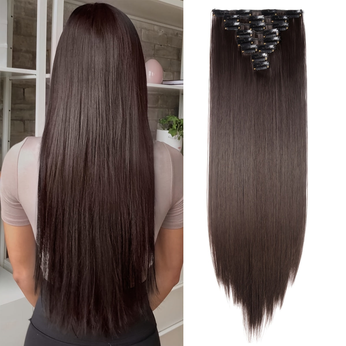 Benehair HAIR Hair Extensions Clip In 8pcs 18 Clips Synthetic Fiber Seamless 58.42cm Long Straight Full Head
