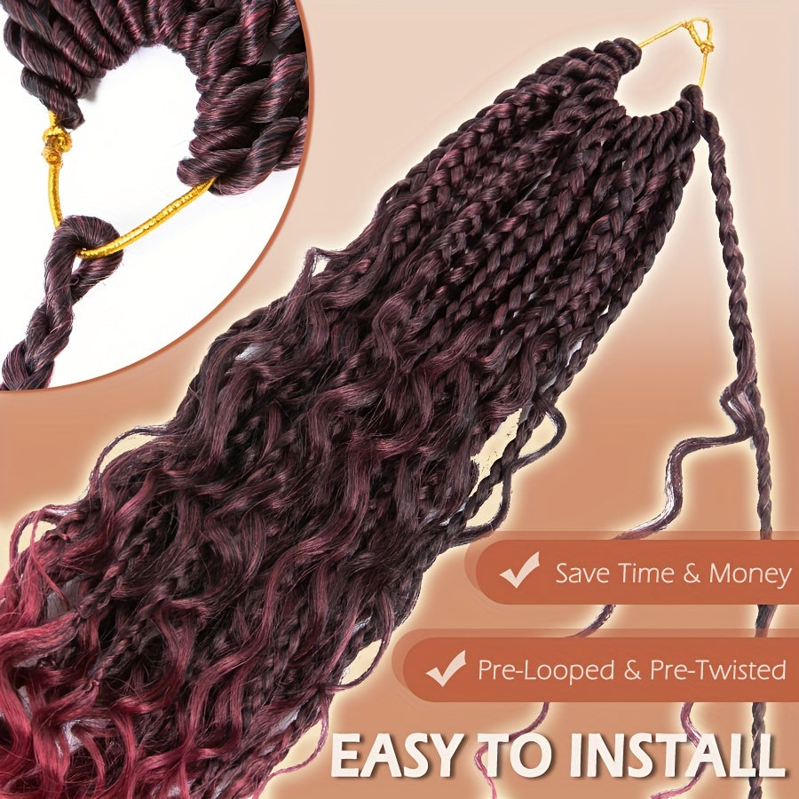 3pcs Handmade Pre-Looped Box Braids, Goddess Soft Thick Curly Synthetic Hair Extensions, 35.56 cm Afro Ombre Boho Crochet Braid, Knotless Jumbo Twist Braiding Hairpiece, for Women, Festival, Christmas, Party, Daily Use