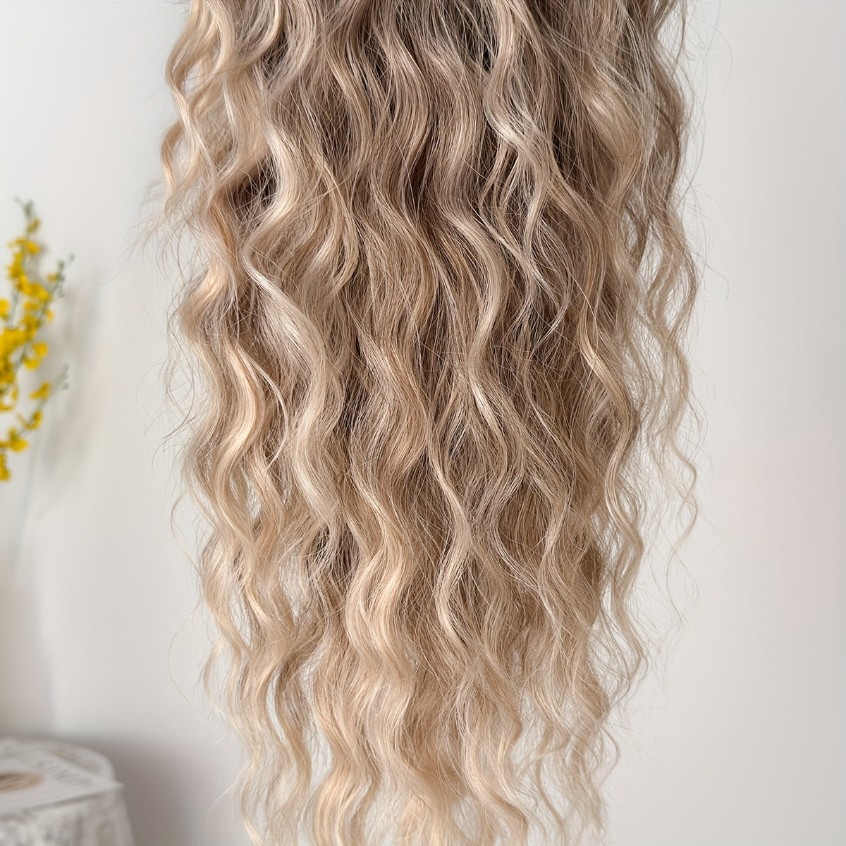 Drawstring Ponytail Extension Hair 28 Inch Ombre Long Water Wave Heat Resistant Fiber Synthetic Ponytail Hairpiece for Women Daily Used