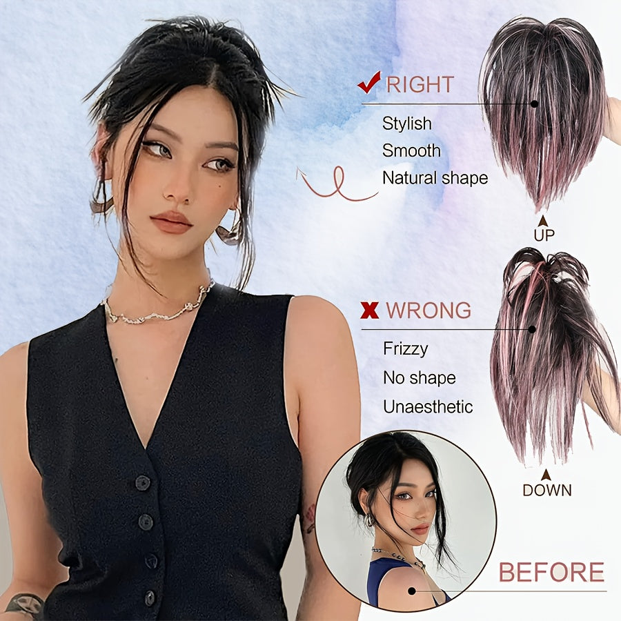 1pc Women'S Synthetic Claw Clip Messy Bun Ponytail Extension, 12inch/30cm, Tousled Scrunchies Updo, Lightweight High Fluffy Straight Soft Hairpiece, Basics Style, for Party Halloween Christmas Daily Use