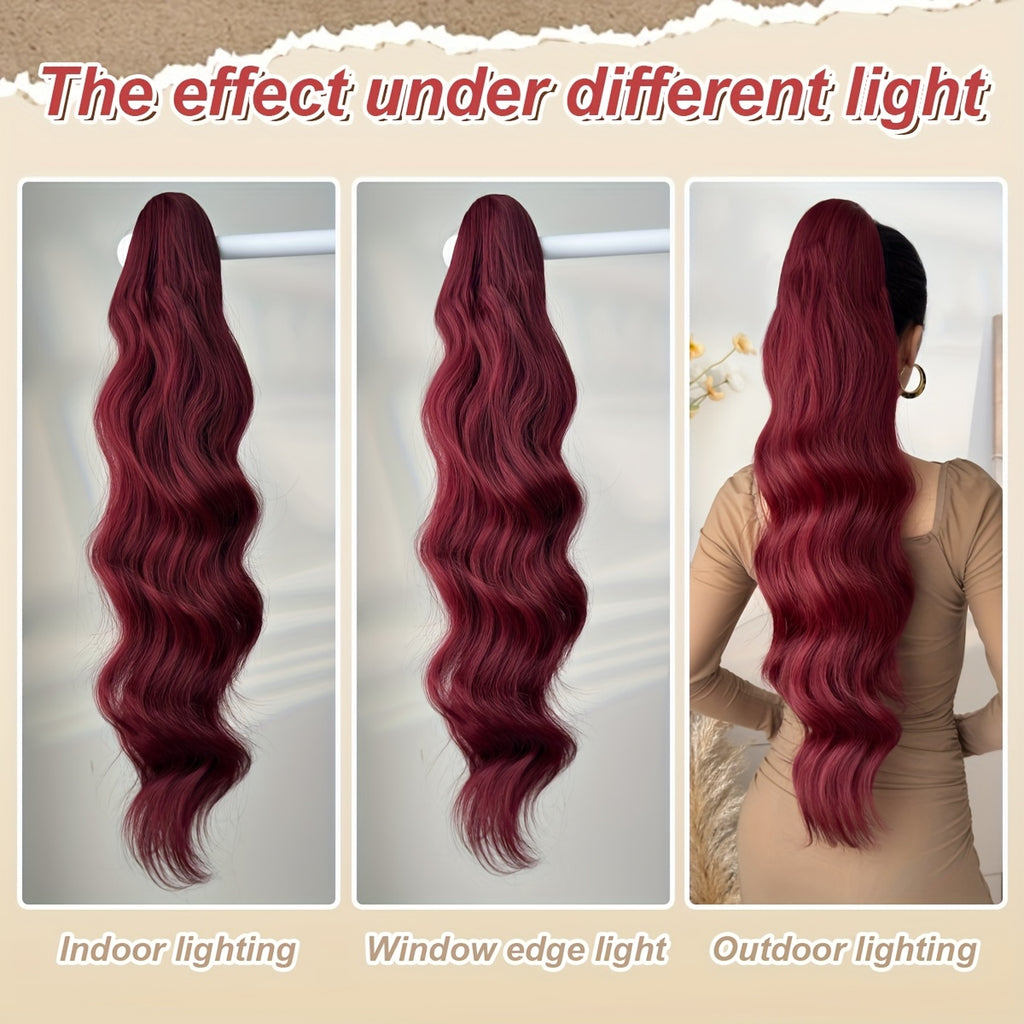 71.12cm Long Wave Synthetic Hair Extensions - Black, Brown, Orange, Red Ponytail Clips with Drawstring, Body Wave Design for Daily Use, Parties, Halloween, Christmas, Hair Accessories, Party Hair Extensions, Festive Hairpiece, Secure Clip Attachment