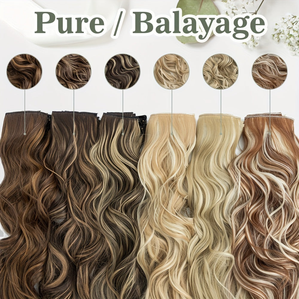 60.96 cm Clip In Hair Extensions 4pcs Long Curly Wavy Thick Highlighted Clip In Hairpieces Synthetic Hair Extension For Women Daily Halloween Use, Dark Ash Blonde Mixed Bleach Blonde, Black Balayage