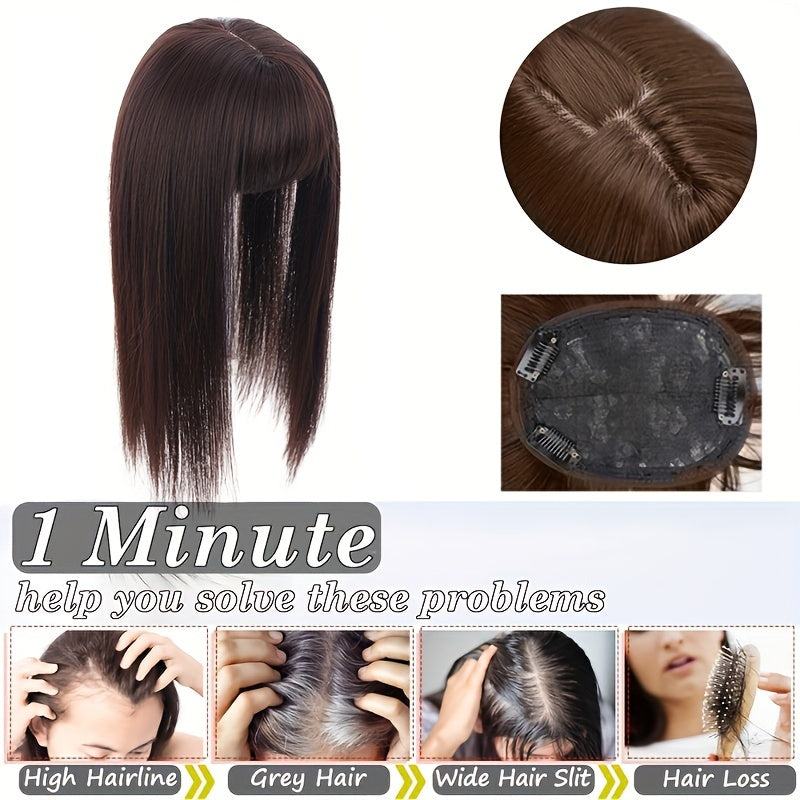 35.56cm Hair Toppers for Women with Thinning Hair Synthetic Clip in Hair Pieces Large Base Wiglets with Bangs Hair Extension Hairpieces Synthetic Straight Hair pieces with Bangs