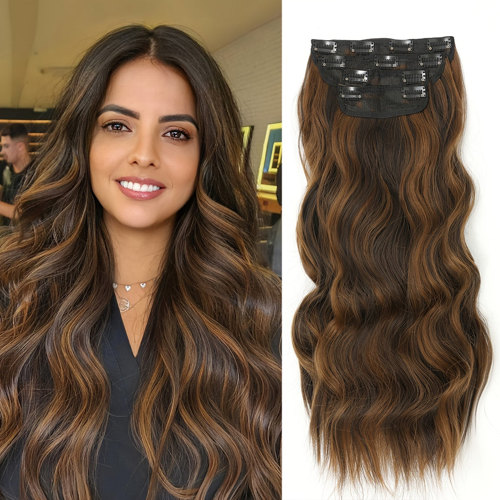 YUSULAXI Body Wave Heat Resistant High Temperature Fiber Hair Extension, 22 Inch Long, Ombre Color, for Women