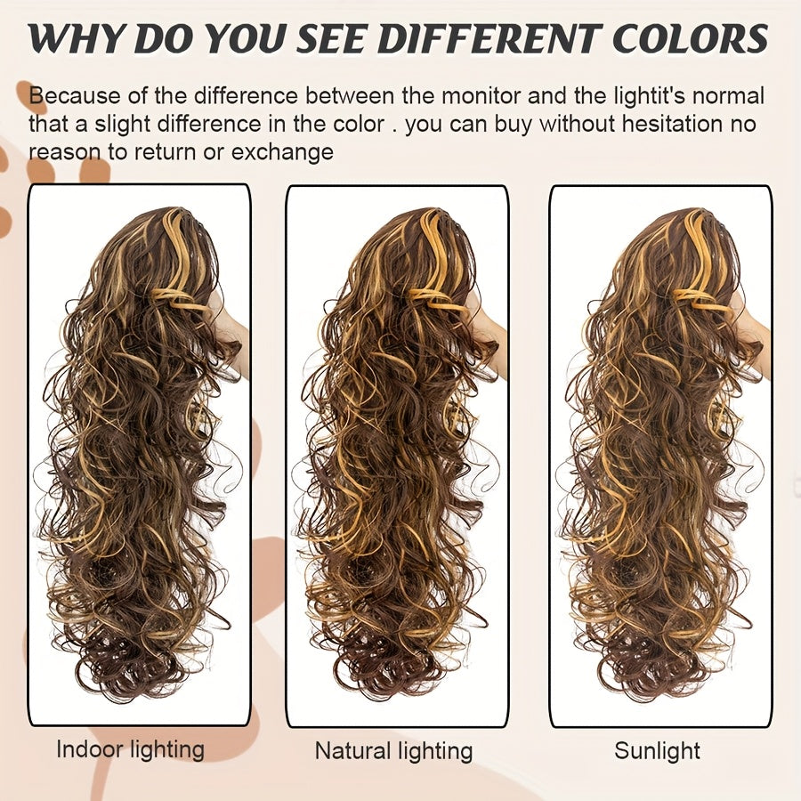 1pc Long 60.96cm Clip-In Ponytail Hair Extensions - Heat-Resistant Synthetic Ponytail with Jaw Clip, Dark Brown/Blonde/Gray/Black/Beige/, Volume & Dimension for Parties, Everyday, Special Events - Women's Hairstyle Addition