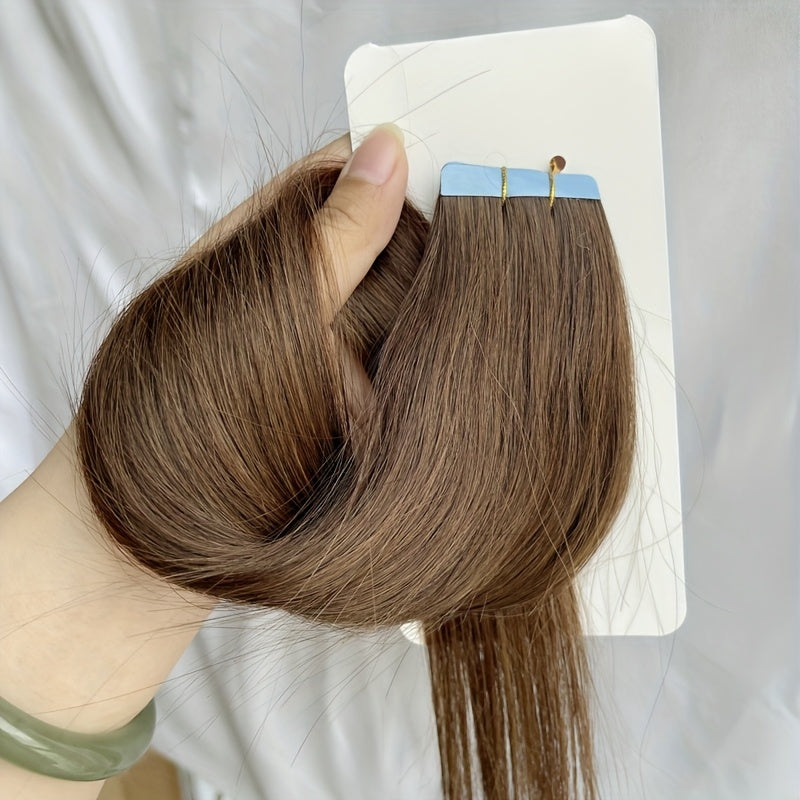 20pcs Normal Color Tape In Hair Extensions Human Hair Straight Tape In Hair Extensions 30.48cm-55.88cm Long Hair 30G/Pack Add Volume