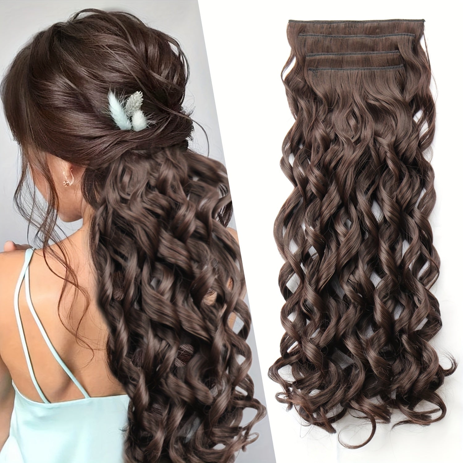 4pcs Clip-In Hair Extensions, 20 Inch Long Wavy Synthetic Fiber Wigs, Body Wave Style for Women, Perfect for Daily Use and Halloween Celebrations, Daily Hair Use | Elegant Wavy Hair | Synthetic Fiber Wigs, Hair Wigs