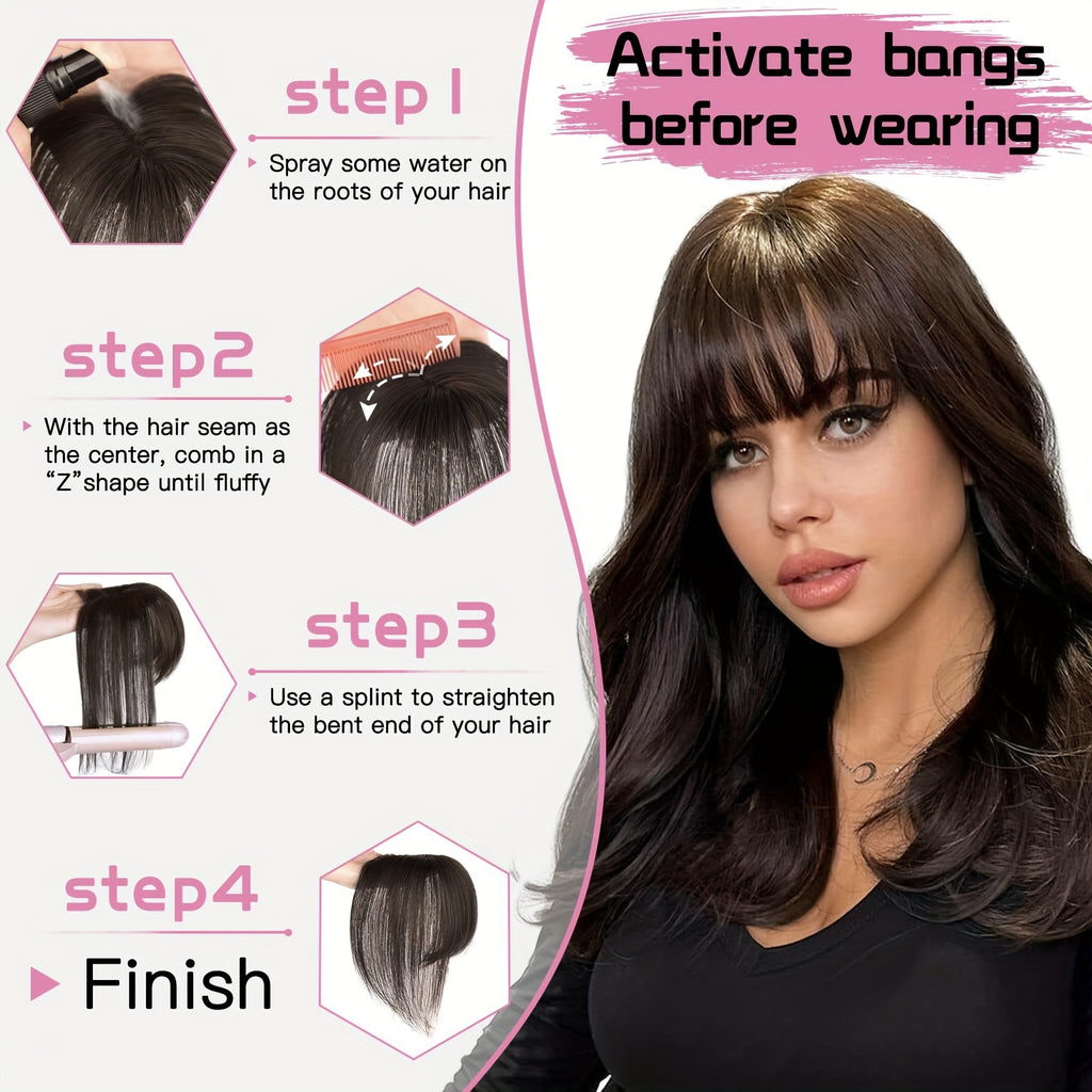 BIGTRSE 360° 3D Bangs Hair Clip - 100% Real Human Hair Topper with Straight Bangs & Side Swept Bangs, Natural Look for Women, Easy Clip-On for Daily Wear, Versatile Hairpiece, Sleek Hairpiece, Secure Hairpiece