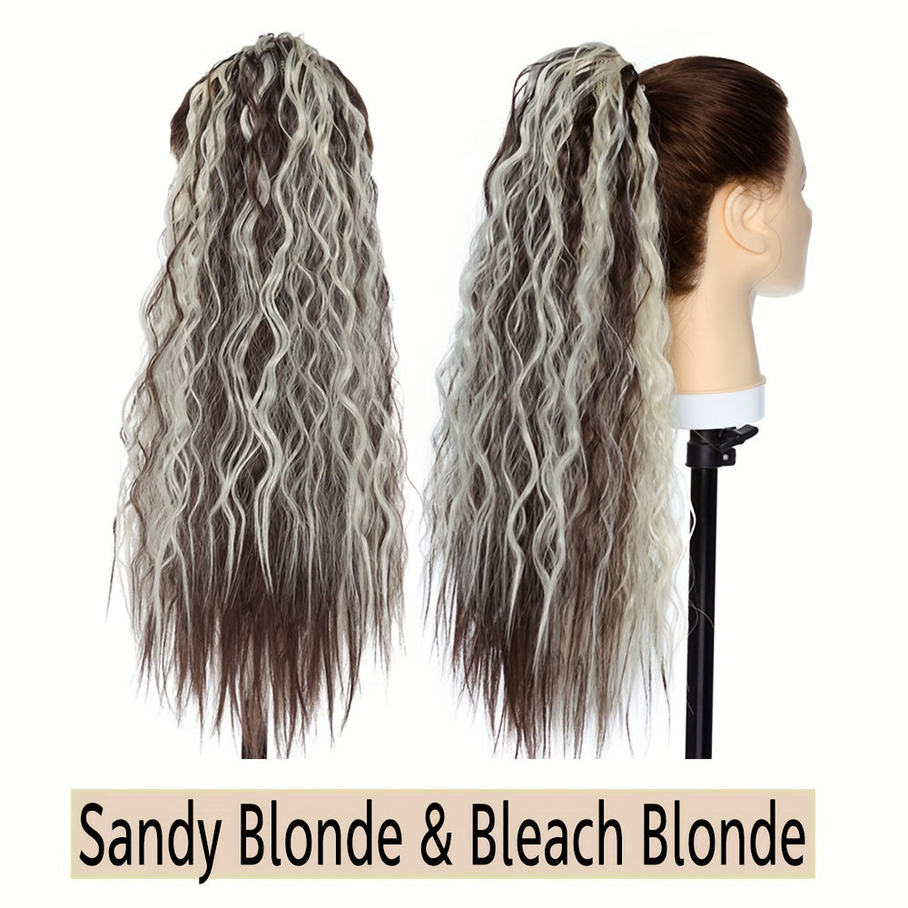 18inch/45cm Long Kinky Corn Wave Ponytail Hair Extension Synthetic Drawstring Afro Curly Wavy Pony Tail Wrap Around Pony Tails Clip In Hairpieces Layered Hairpiece Black Brown Blonde Highlight For Women Daily Party Halloween Christmas Use