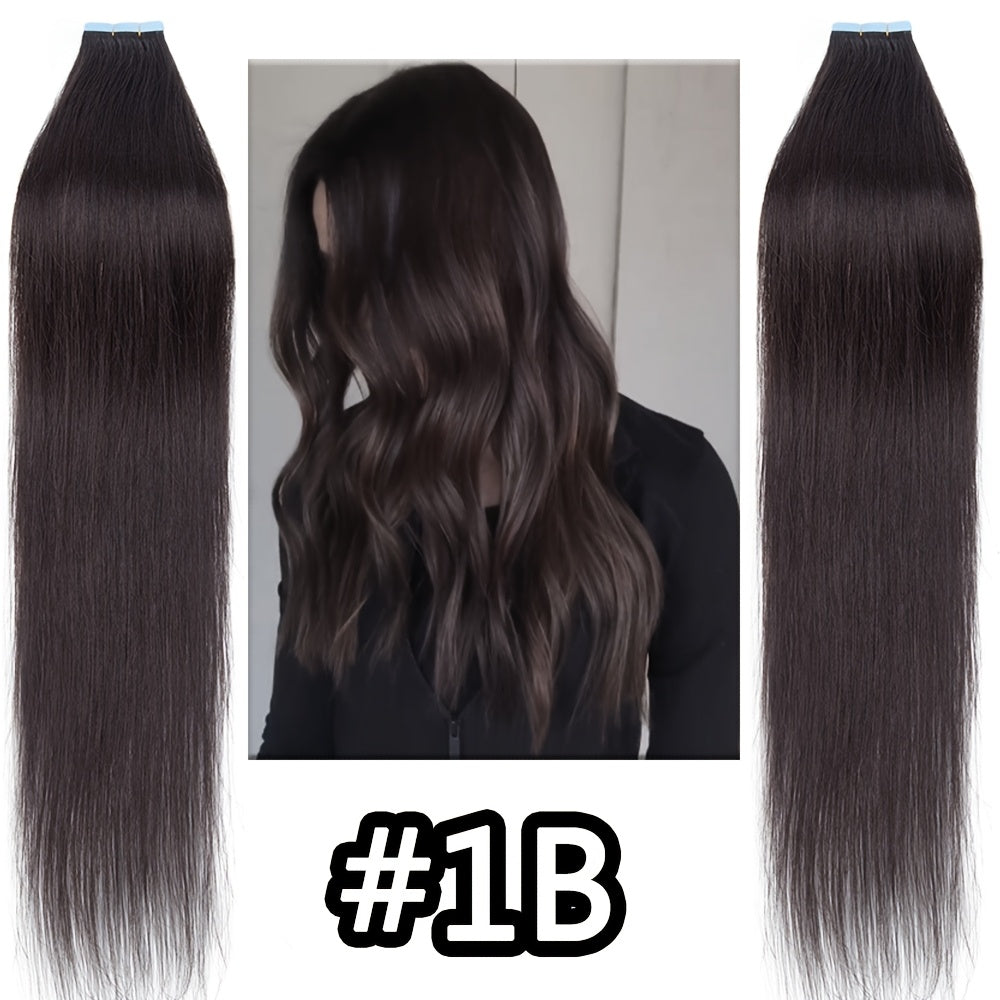 Tape In Hair Extensions Human Hair Straight Real Human Hair For Black And Brown Smmooth Silky Hair Extensions Tape In 40.64-60.96 cm 10pcs/pack, Perfect For Outgoing, Cosplay, Wedding, Daily Life, Party To Adding Volumn (10pcs/pack)