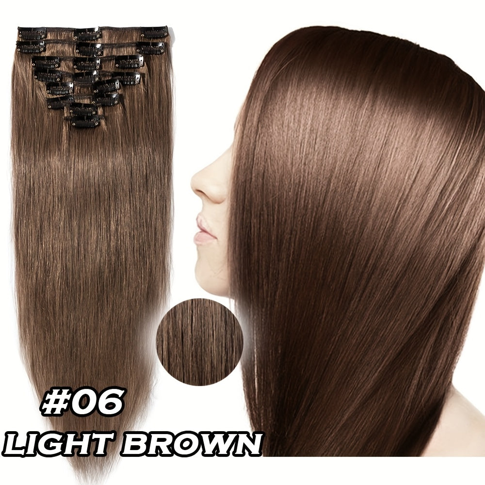 Straight Clip In Hair Extensions 100% Real Human Hair, 8pcs 18 Clips 16-24 Inch Invisible Natural Soft Real Human Hair Extensions Clip Ins, Use For Wedding, Party, Birthday, Cosplay, Can Dye, Wash, Curl To Add Volumn.