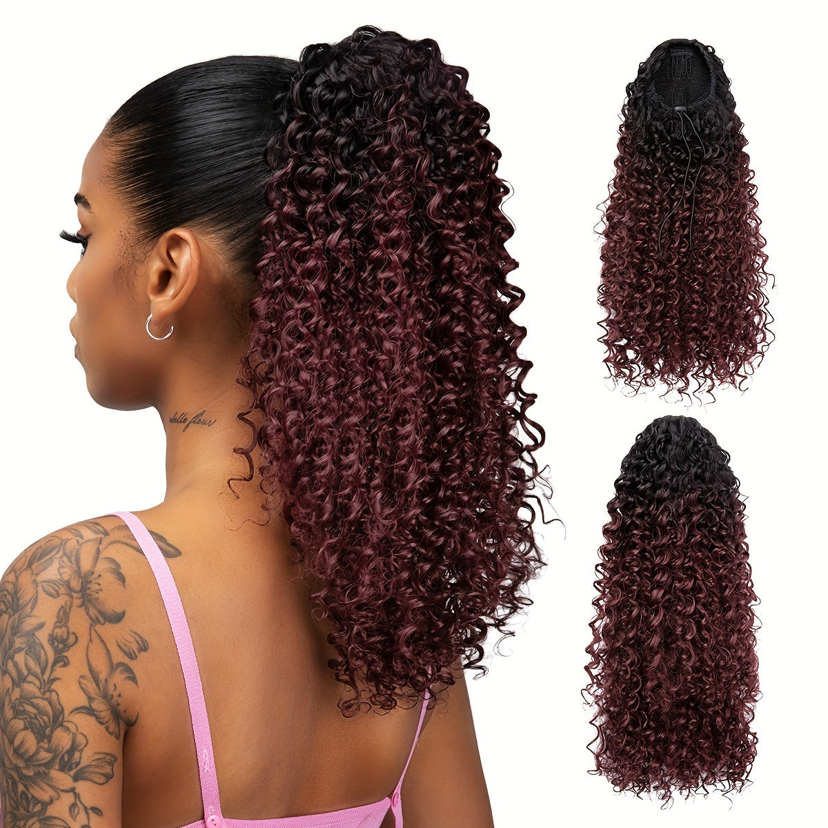 Kinky Curly Drawstring Ponytail Extension For Women 40.64 Cm Synthetic Clip In Wavy Pony Tail