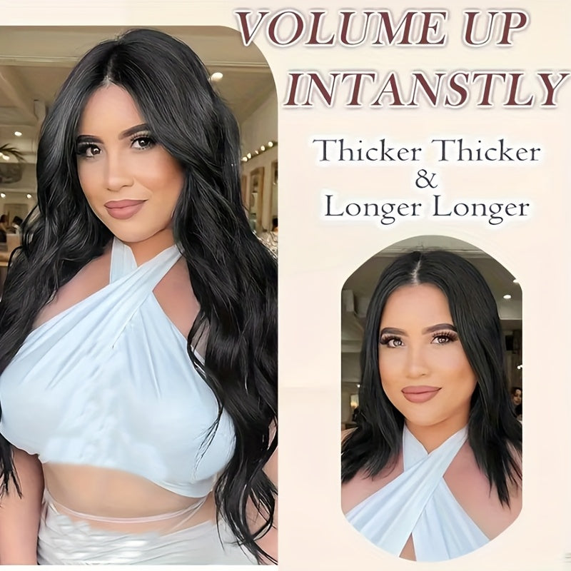 S-NOILITE Invisible Wire Hair Extensions With Transparent Wire Adjustable Size With 4 Secure Clips Synthetic Hair Piece Long Wavy Secret Headband Hairpieces For Women 20 Inch Ombre Brown Highlight