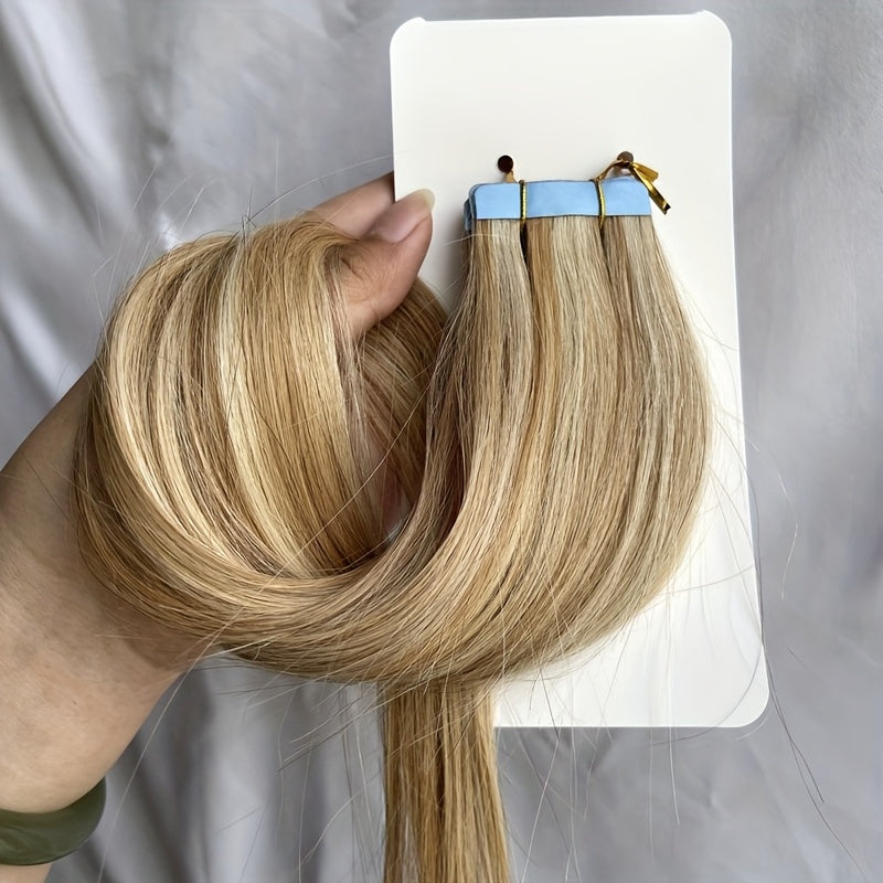 20pcs Normal Color Tape In Hair Extensions Human Hair Straight Tape In Hair Extensions 30.48cm-55.88cm Long Hair 30G/Pack Add Volume