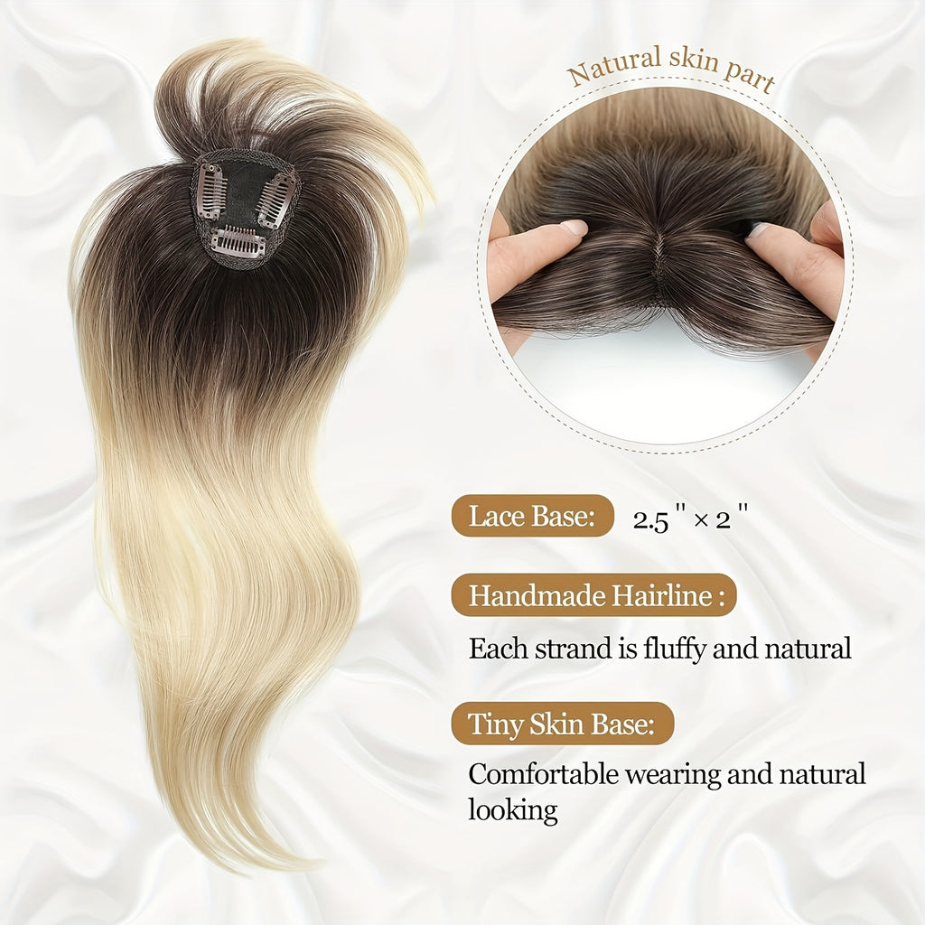 Elegant Clip-In Bangs for Women, 360° Coverage Blonde Hair Extensions with Dark Roots, French Style Straight Hair Bangs for Daily Wear, Hairpieces