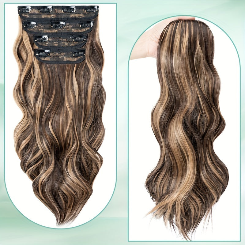 Balayage 55.88 cm Clip In Hair Extensions 4pcs Long Wavy Thick Highlighted Clip In Hairpieces Curly Synthetic Full Head Hair Extension for Women Daily Use Brown Bleach Blonde Black Christmas And Halloween Gift