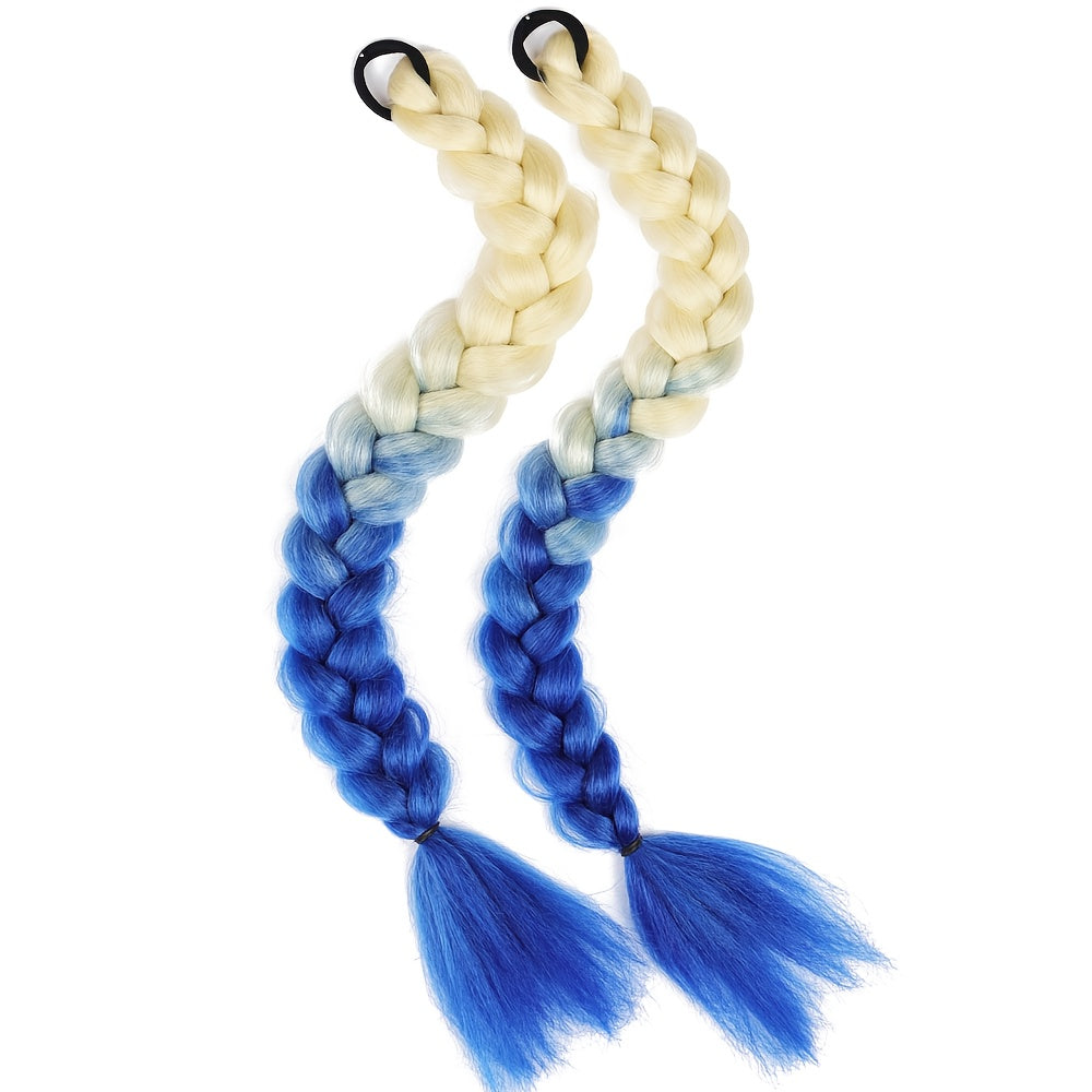 2pcs Women'S Ponytail Hair Extensions, Synthetic Clip-In Braids, Straight Hair Style Basics, with Elastic Band, for Daily Wear, Hair Volume Enhancer