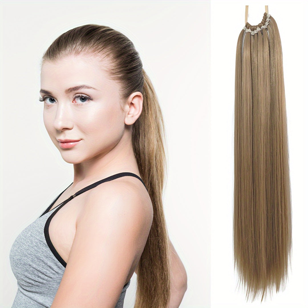 Elegant 60.96cm Long Straight Ponytail Extension for Women - Heat Resistant Synthetic Hair with Elastic Band - Versatile DIY Wrap-Around Style - Adds Volume & Length to Any Hairstyle, Ponytail Hair Extensions