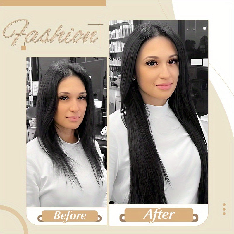 50pcs Real Human Hair Invisible Wire Extensions - Natural Straight Wig Pieces for Women, Multi-Color Options for Daily & Party Wear, Secure Clip-In Hair Enhancement for Weddings, Birthdays, Festivals, Hair Wigs, Secure Clip Attachments