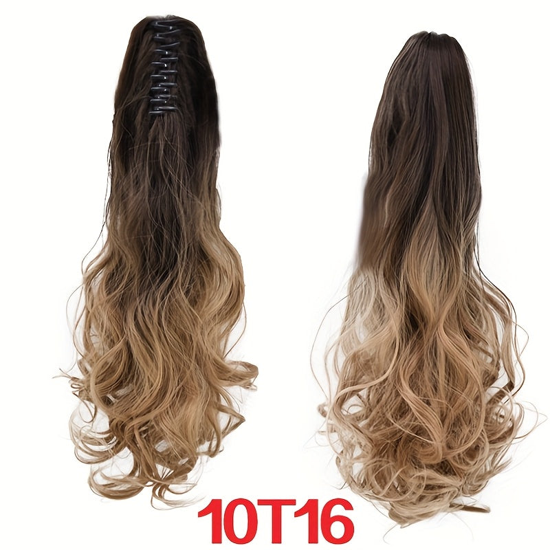 Elegant 12-Color Claw Clip Ponytail Extension - Curly Wavy Synthetic Hair for All Genders, Versatile & Stylish