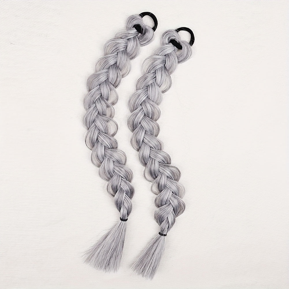 2pcs Women'S Ponytail Hair Extensions, Synthetic Clip-In Braids, Straight Hair Style Basics, with Elastic Band, for Daily Wear, Hair Volume Enhancer