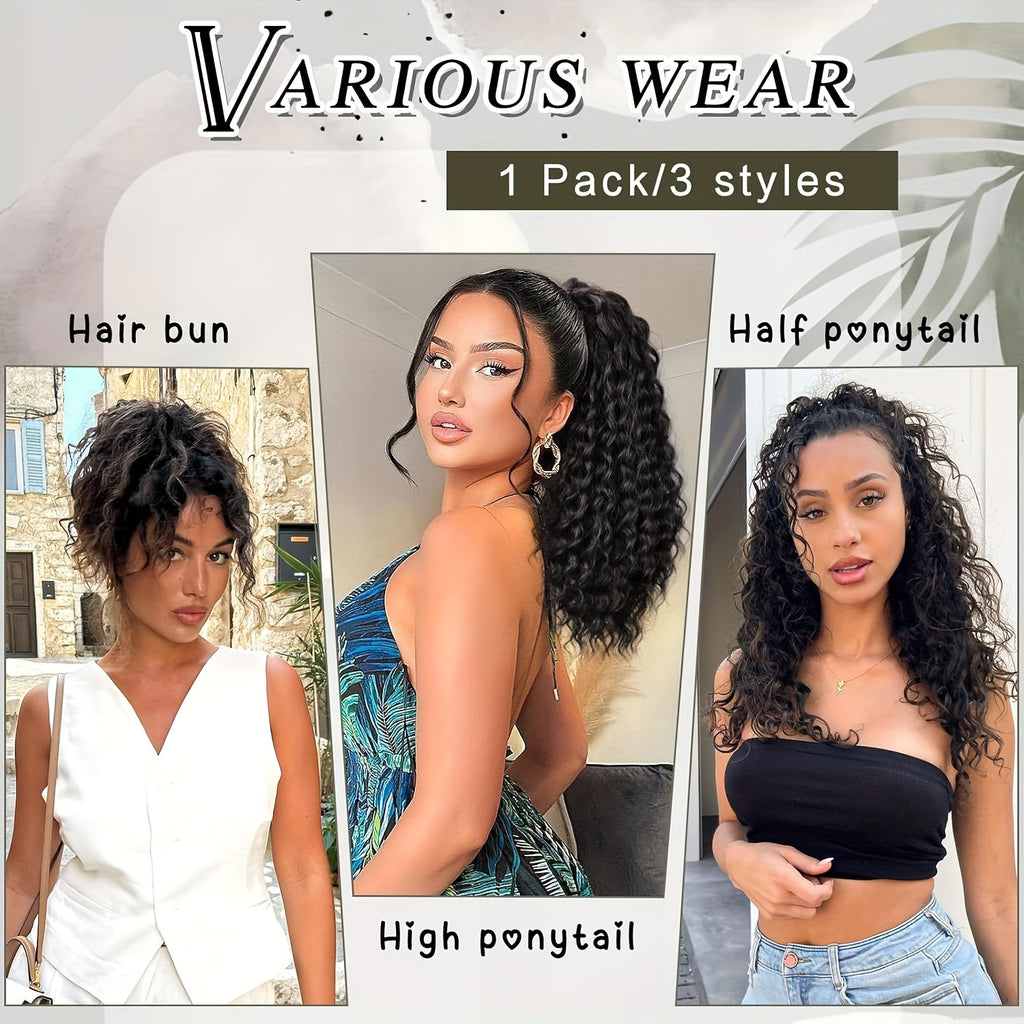 Curly Ponytail Extension Drawstring Ponytail for Women Black Mixed Ginger Curly Clip in Hair Extensions 20/26 Inch Ponytail Extension Synthetic Hairpiece for Daily Party