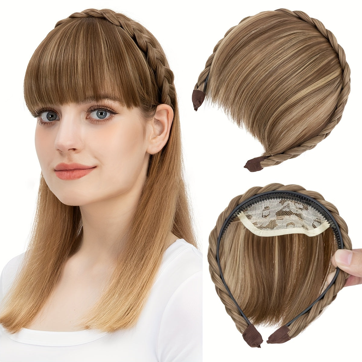 High-Top Hair Accessory 1pc Multi-Color Available Women's Synthetic Clip-In Bangs, Braid Design - Versatile Bangs Piece Suitable for All Hairstyles, Wearable for Daily And Date Outings Halloween
