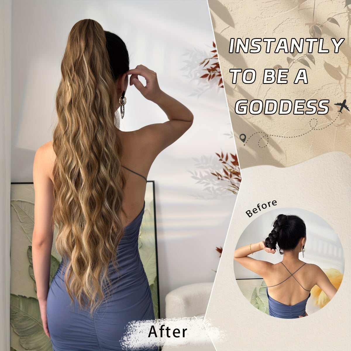 YUSULAXI 28" Ombre Claw Clip Ponytail Extension - Water Wave Synthetic Hairpiece in Light Brown, Heat-Resistant Fiber for Women with Short Hair, Daily Use Accessory, Ponytail Hair Extensions, Versatile Hairpiece, Secure Claw Attachment