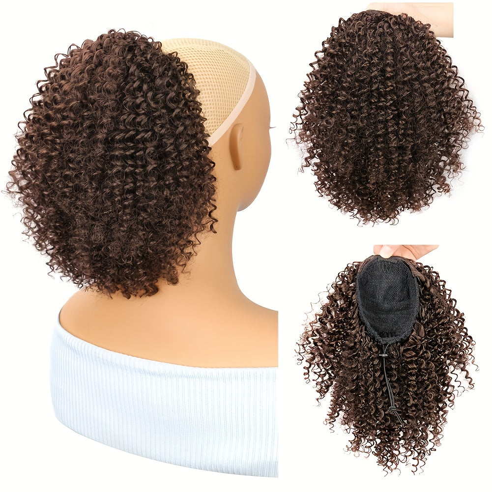 25.4 cm Synthetic Curly Ponytail Hair Extension for Women - Kinky Curly Drawstring Ponytail, Clip-In Fake Ponytails for Daily Use, Natural Look, Easy to Style, Daily Hair Extension | Elegant Hairpiece | Secure Fit Ponytail, Ponytail Wig